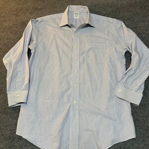 Brooks Brothers Slim Fit Non-Iron Dress Shirt Blue White Check 16.5 33 Mens